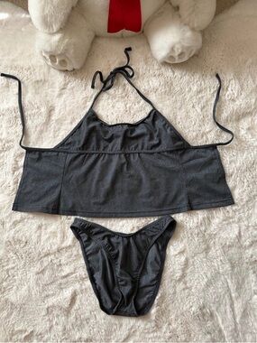 Mossimo Gray with Silver Tone Halter Two-Piece Tankini Swim Set size small